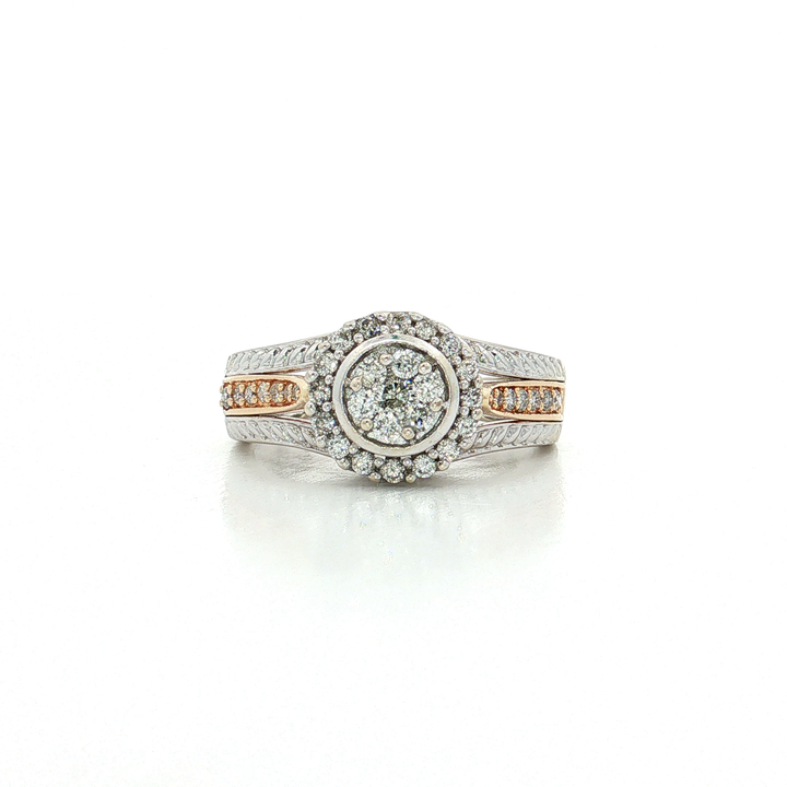 Cluster Halo Near-Colorless Diamond Ring (1 ct. tw.) in 14k White & Yellow Gold