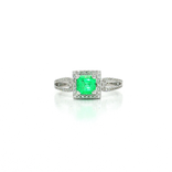 Vivid Asscher Cut Emerald Diamond Halo Ring (1 ct. tw.) in 18k White Gold