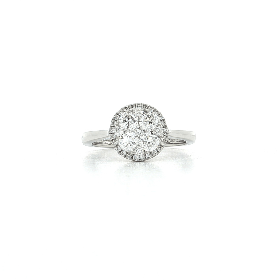 Round Brilliant Cut Nearly Flawless Colorless Halo Diamond Cluster Ring (3/4 ct. tw.) 18k White Gold