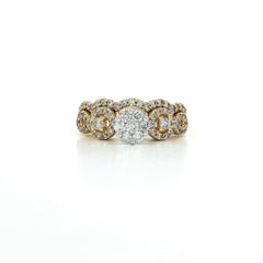 Round Brilliant Cut Colorless Diamond Cluster Halo Bridal Set Engagement Ring (¾ ct. tw.) in 14k Yellow Gold Split Shank & Matching Wedding Band