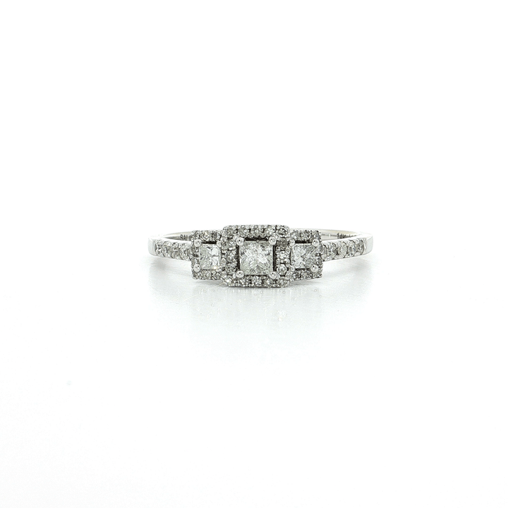 0.50 CTW Natural Princess & Round Brilliant Cut Diamond Past Present Future Ring with Halos in 14kt White Gold – Jewelry Depot, Inc.