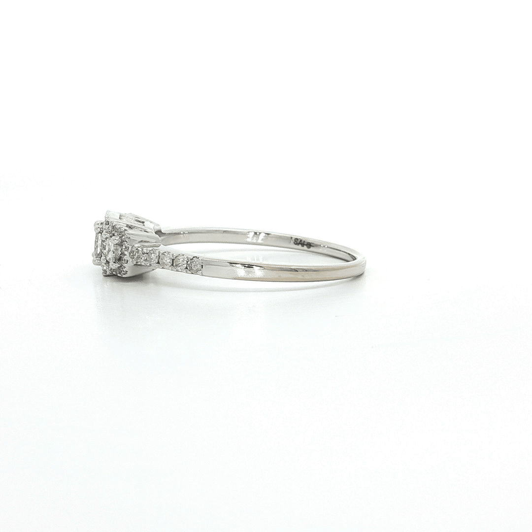 0.50 CTW Natural Princess & Round Brilliant Cut Diamond Past Present Future Ring with Halos in 14kt White Gold – Jewelry Depot, Inc.