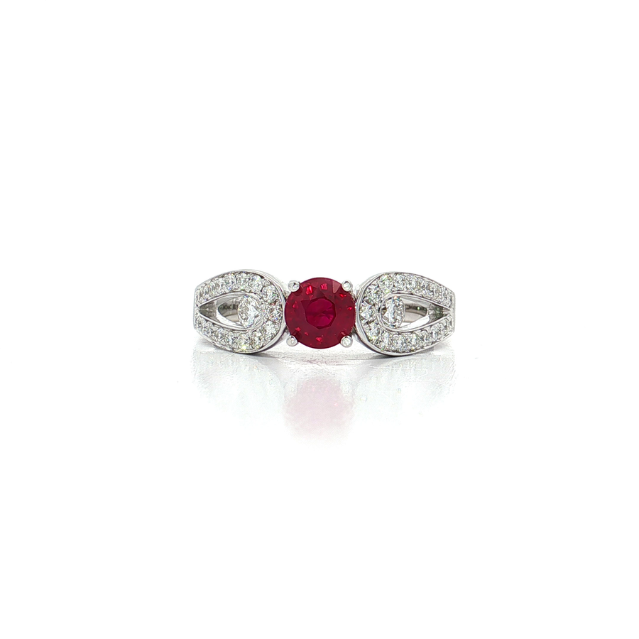 Vivid Red Ruby and Colorless Nearly Flawless Diamond Ring (1 4/5 ct. tw.) 18k White Gold