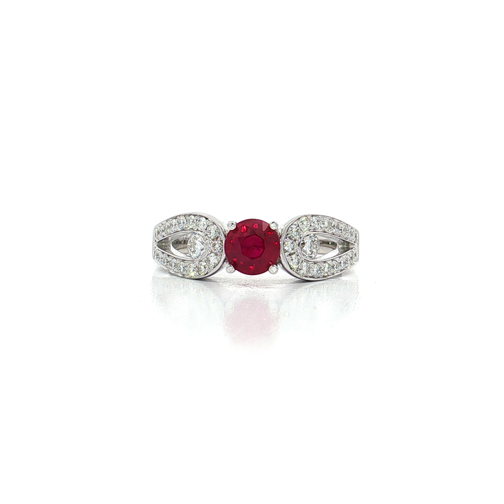 Vivid Red Ruby and Colorless Nearly Flawless Diamond Ring (1 ⅘ ct. tw.) in 18k White Gold