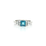 Princess Cut Vivid London Blue Topaz & Colorless Diamond Ring (1 ⅗ ct. tw.) in 18k White Gold