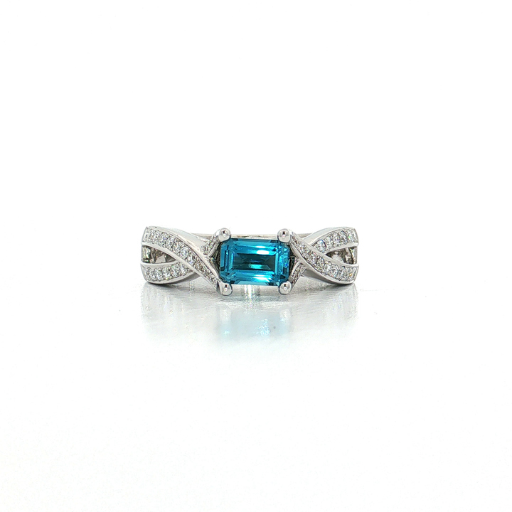 East-West Vivid Emerald-Cut Blue Spinel Diamond Ring (1 ½ ct. tw.) in 18k White Gold