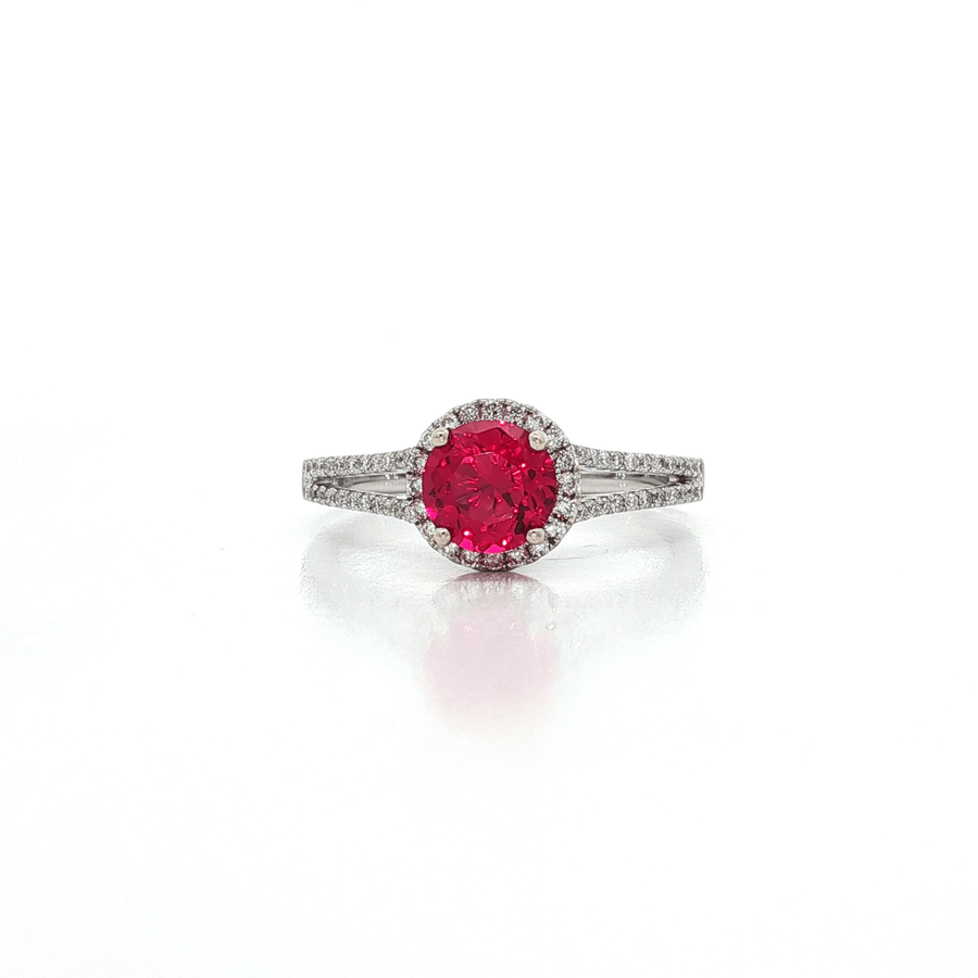 Vivid Red Spinel & Round Brilliant Cut Colorless Diamond Ring (1 1/2 ct. tw.) 18k White Gold