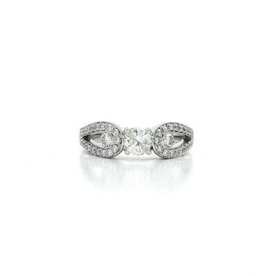 Pavé Three-Stone Near-Colorless Diamond Engagement Ring (1 ⅜ ct. tw.) in 18k White Gold
