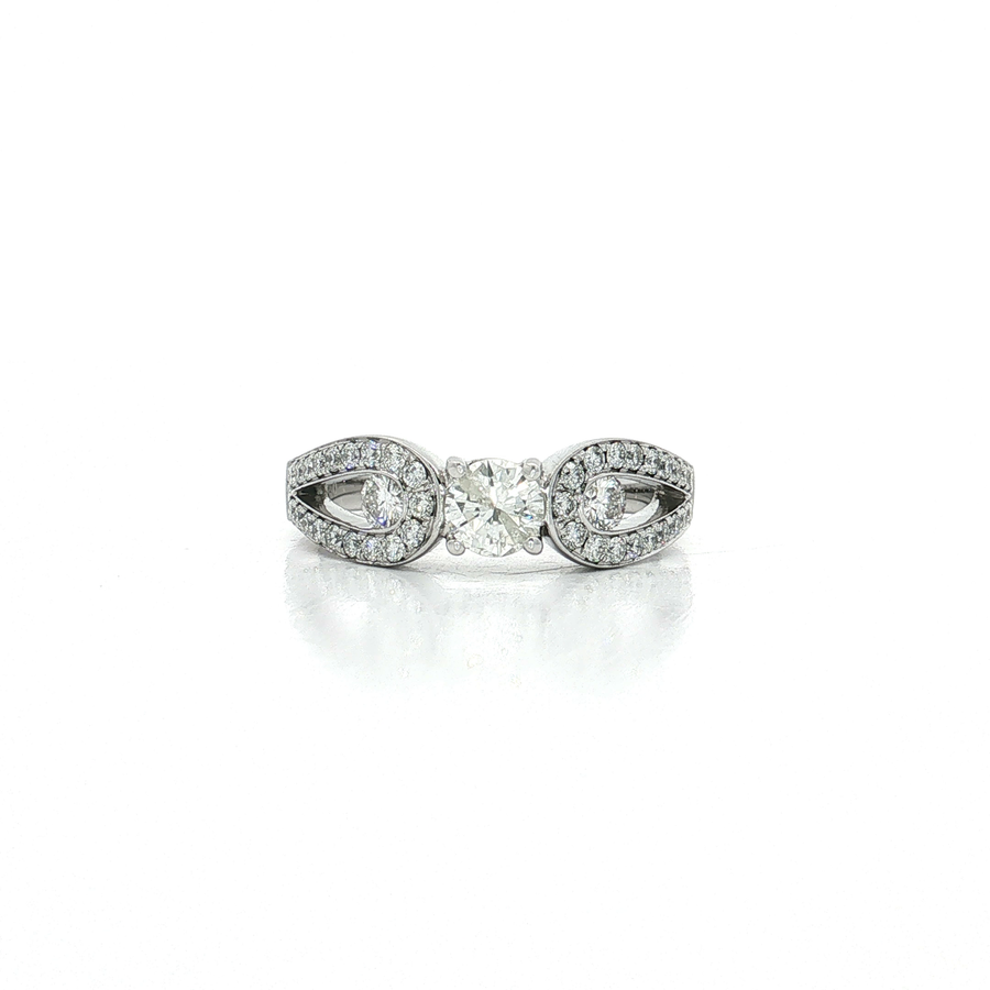 Pavé Three-Stone Near-Colorless Diamond Engagement Ring (1 ⅜ ct. tw.) in 18k White Gold