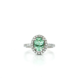Oval Vivid Mint Green Demantoid Garnet Colorless Nearly Flawless Halo Diamond Ring (2 ⅓ ct. tw.) in 18k White Gold