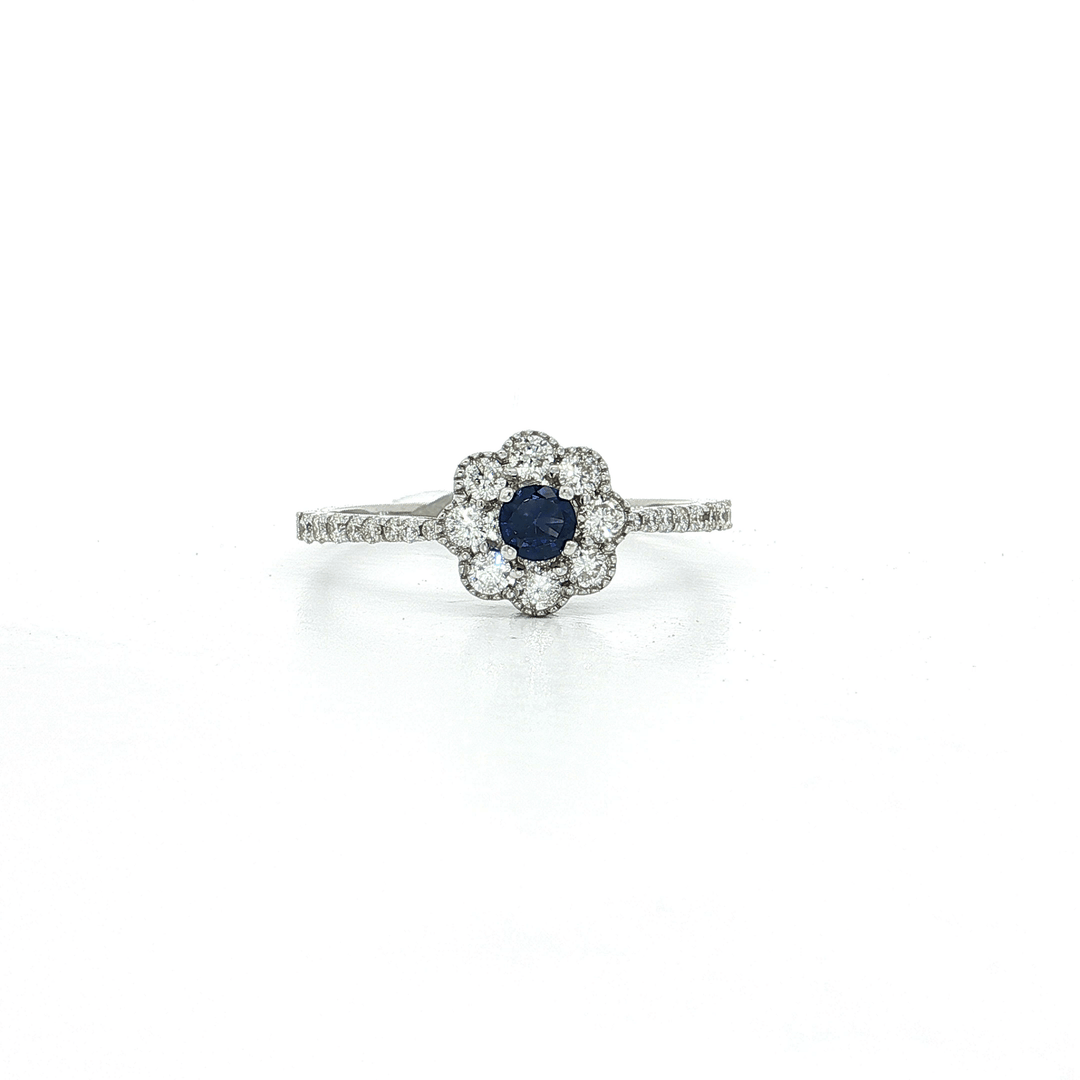 0.36 CTW Natural Diamond & 0.16 CTW Deep Blue AAAA Grade Natural Sapphire Flower Ring in 14kt White Gold – Jewelry Depot, Inc.