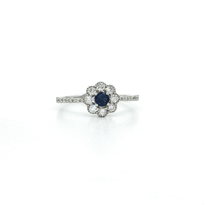 0.36 CTW Natural Diamond & 0.16 CTW Deep Blue AAAA Grade Natural Sapphire Flower Ring in 14kt White Gold – Jewelry Depot, Inc.