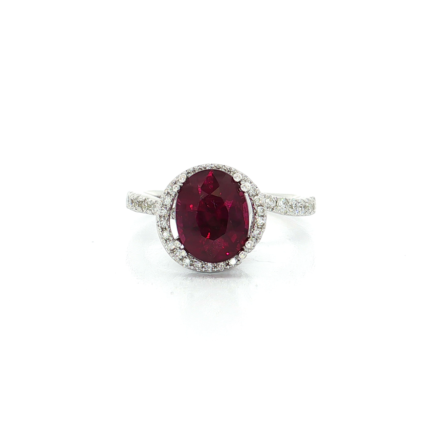 Deep Raspberry Rhodolite Garnet Colorless Diamond Ring (3 1/4 ct. tw.) 18k White Gold