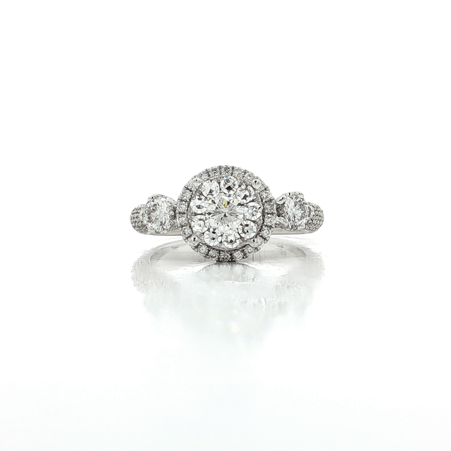 Round Diamond Halo Engagement Ring 18k White Gold