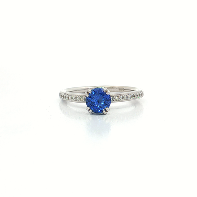 Round Sapphire & Diamond Ring 18k White Gold