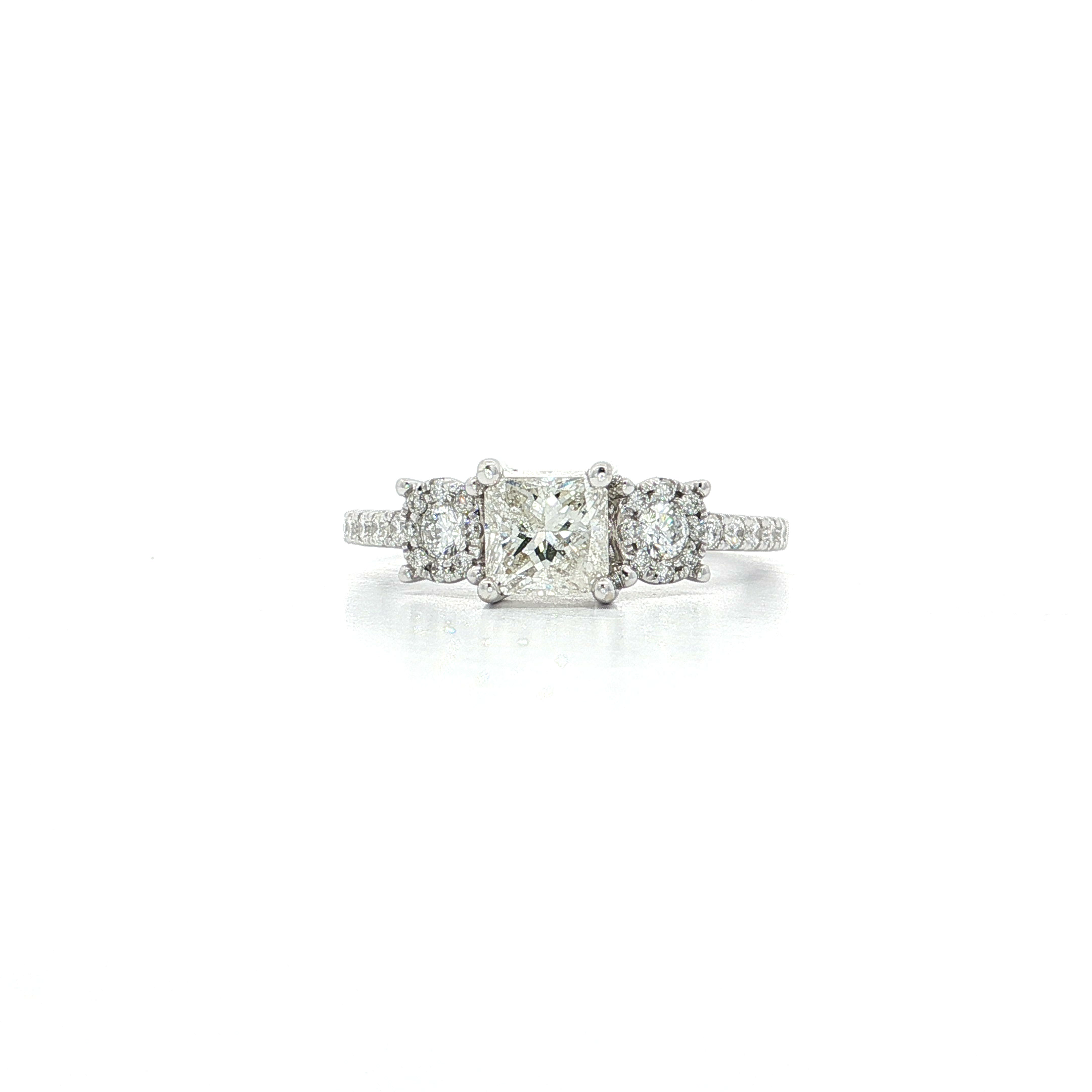 Three-Stone Near-Colorless Diamond Engagement Ring in 18k White Gold ...