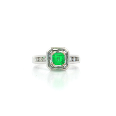 Asscher Cut Emerald & Diamond Ring (1 ½ ct. tw.) in 18k White Gold