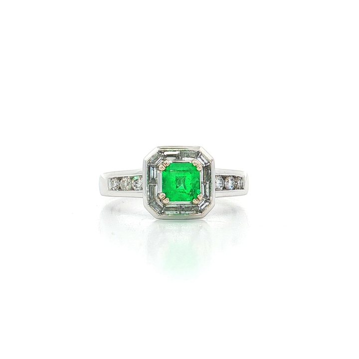 Asscher Cut Emerald & Diamond Ring (1 ½ ct. tw.) in 18k White Gold