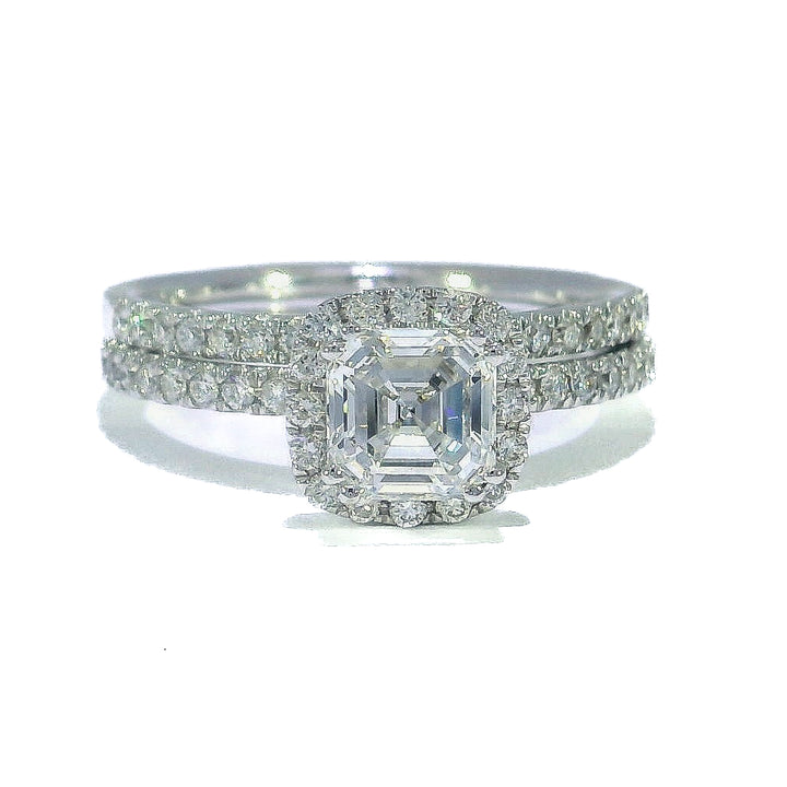 1.43 CTW GIA & EGL Certified Asscher Cut VS₁ Diamond Bridal Set in 18KT White Gold