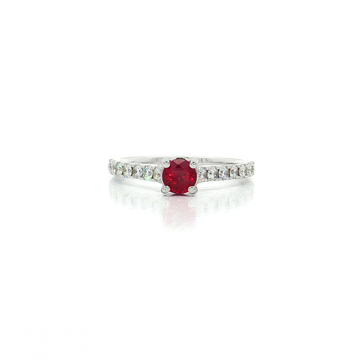 Deep Red Ruby and Nearly Flawless Diamond Ring (⅚ ct. tw.) in 14k White Gold