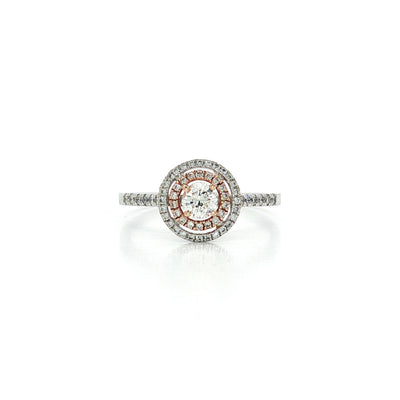 0.55 CTW Round Brilliant Cut Diamond Double Halo Engagement Ring in 14kt White & Rose Gold – Jewelry Depot, Inc.