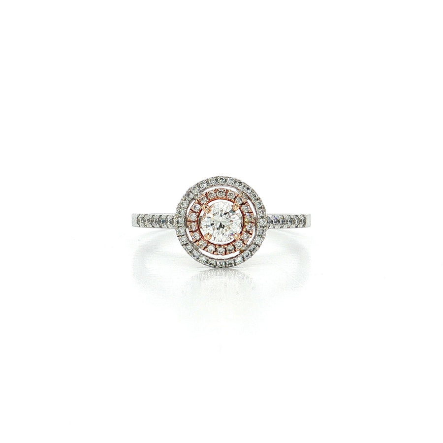 Round Brilliant Cut Diamond Double Halo Engagement Ring (3/5 ct. tw.) 14k White & Rose Gold