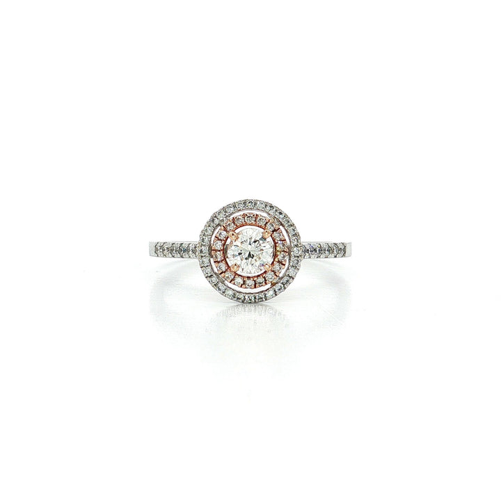 Round Brilliant Cut Diamond Double Halo Engagement Ring (⅗ ct. tw.) in 14k White & Rose Gold