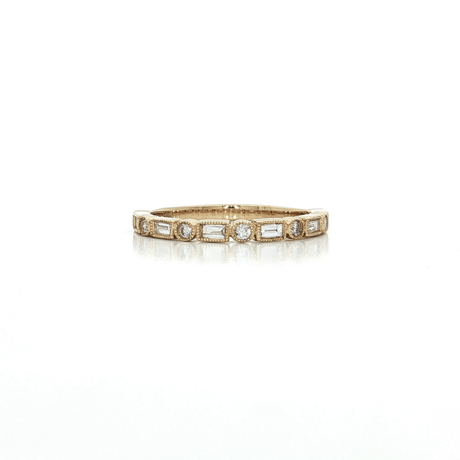 Round Brilliant & Baguette Cut Colorless Diamond Ring (1/2 ct. tw.) 14k Yellow Gold