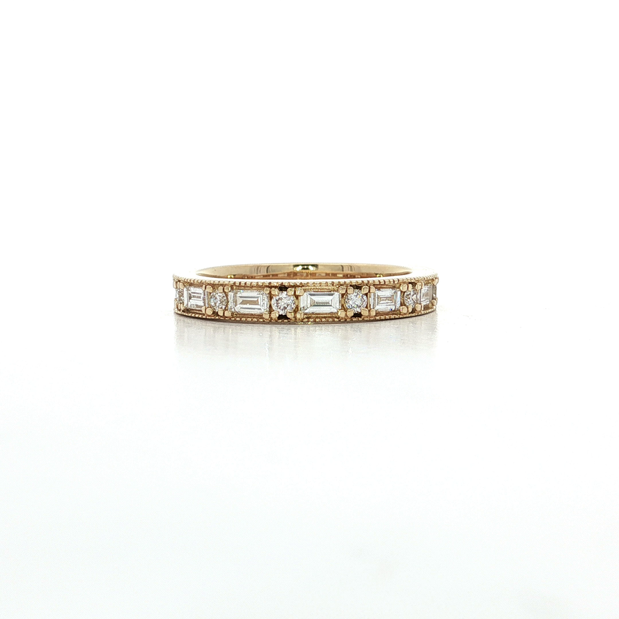 Diamond Wedding Band (2/3 ct. tw.) with Colorless & Nearly Flawless Round Brilliant Cut & Baguette Cut Diamond 14k Yellow Gold