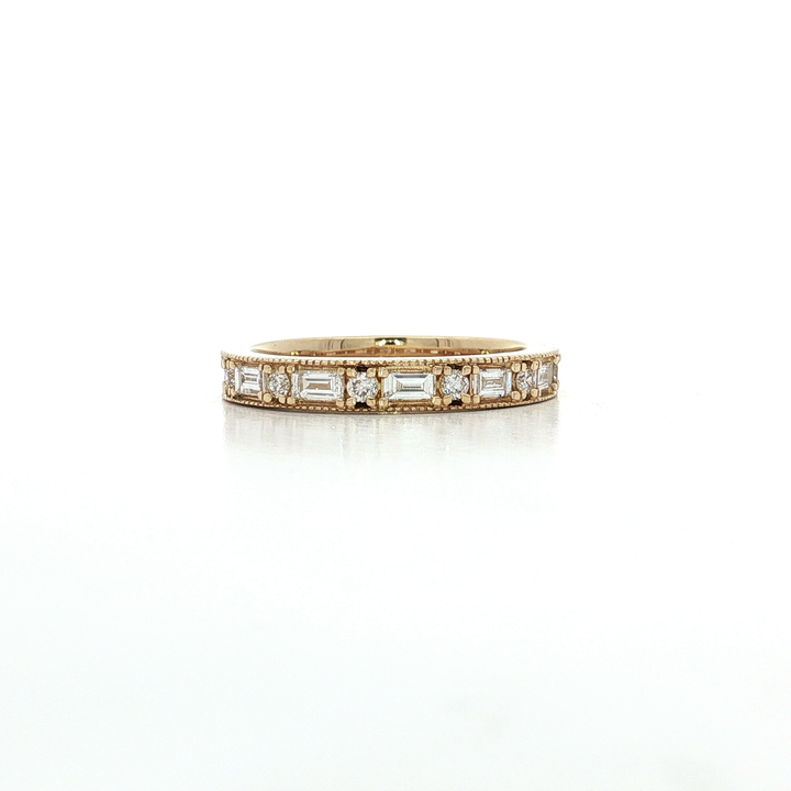 Diamond Wedding Band (⅔ ct. tw.) with Colorless & Nearly Flawless Round Brilliant Cut & Baguette Cut Diamond in 14k Yellow Gold