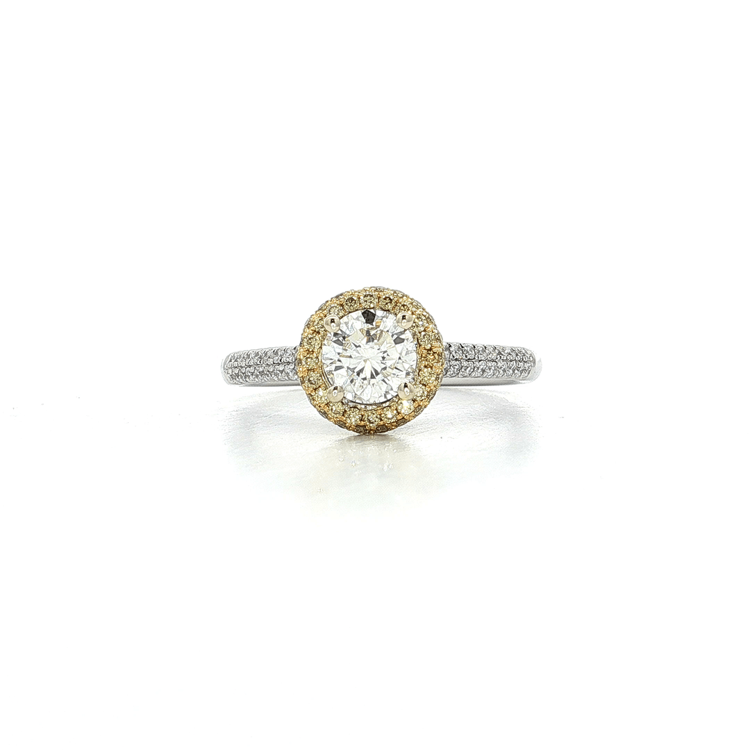 1.62 CTW EGL USA Certified White & Fancy Yellow Diamond Engagement Ring in 18kt White & Yellow Gold