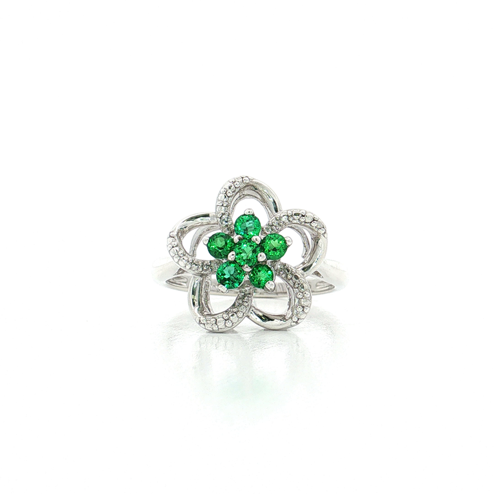 Vivid Tsavorite Garnet Cubic Zirconia Flower Ring (¼ ct. tw.) in Sterling Silver