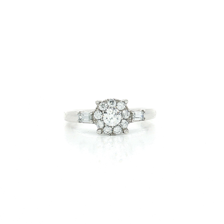 Halo Cubic Zirconia Engagement Ring in Sterling Silver