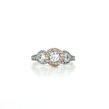 Past Present Future Round Brilliant Cut Halo Cubic Zirconia Engagement Ring in Sterling Silver