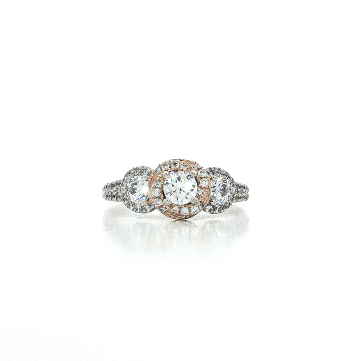 Past Present Future Round Brilliant Cut Halo Cubic Zirconia Engagement Ring in Sterling Silver