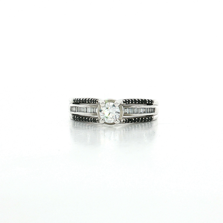 Black and White Cubic Zirconia Ring in Sterling Silver