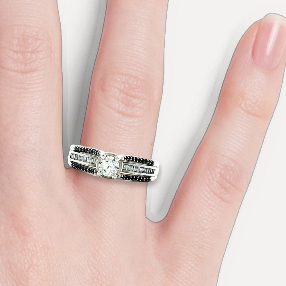 Black and White Cubic Zirconia Ring in Sterling Silver