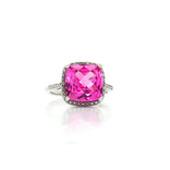 Vivid Checkerboard Cushion Lab-Grown Pink Sapphire Ring (4 ⅘ ct.) in Sterling Silver