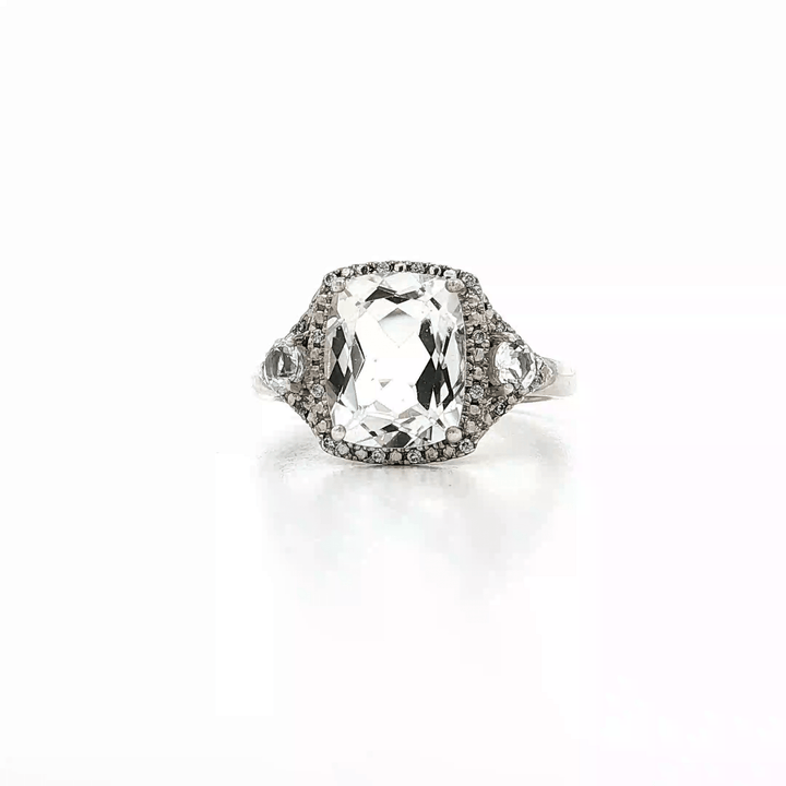 Large Cushion Cut Natural Topaz & CZ Halo Ring in Sterling Silver – Jewelry Depot, Inc.