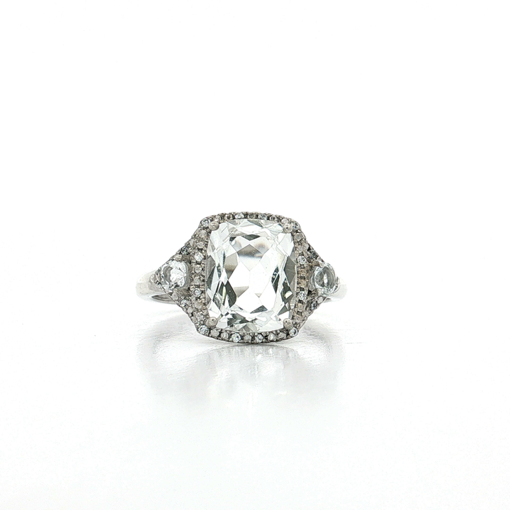 Cushion White Topaz Cubic Zirconia Halo Cocktail Ring (4 ¼ ct.) in Sterling Silver