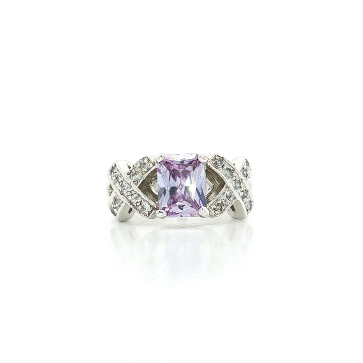 Radiant Cut Lavender Morganite Cubic Zirconia Criss Cross Ring (1 ½ ct.) in Sterling Silver