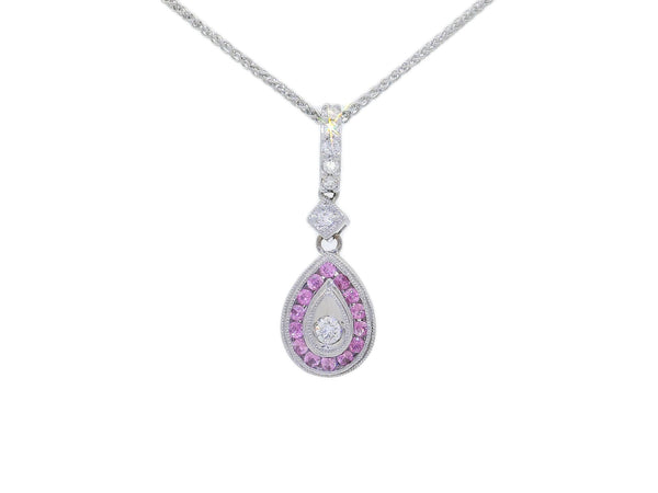 0.62 CTW AAA Grade Natural Pink Sapphire & Diamond Teardrop-Shaped Pendant Necklace in 14kt White Gold