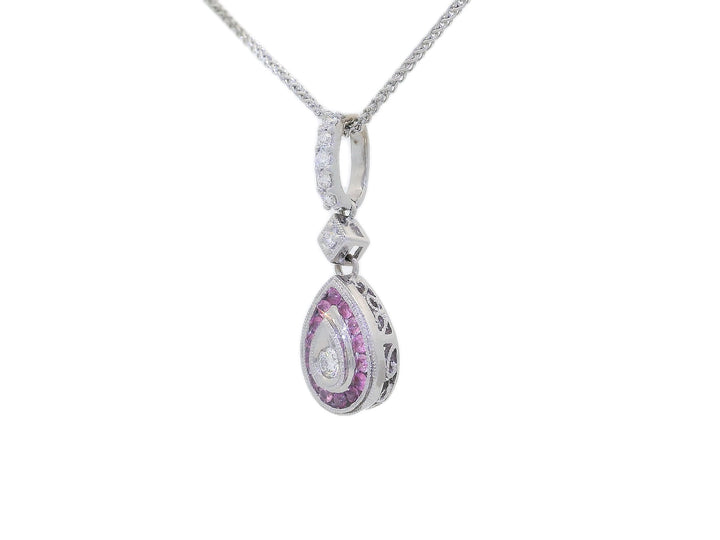 0.62 CTW AAA Grade Natural Pink Sapphire & Diamond Teardrop-Shaped Pendant Necklace in 14KT White Gold