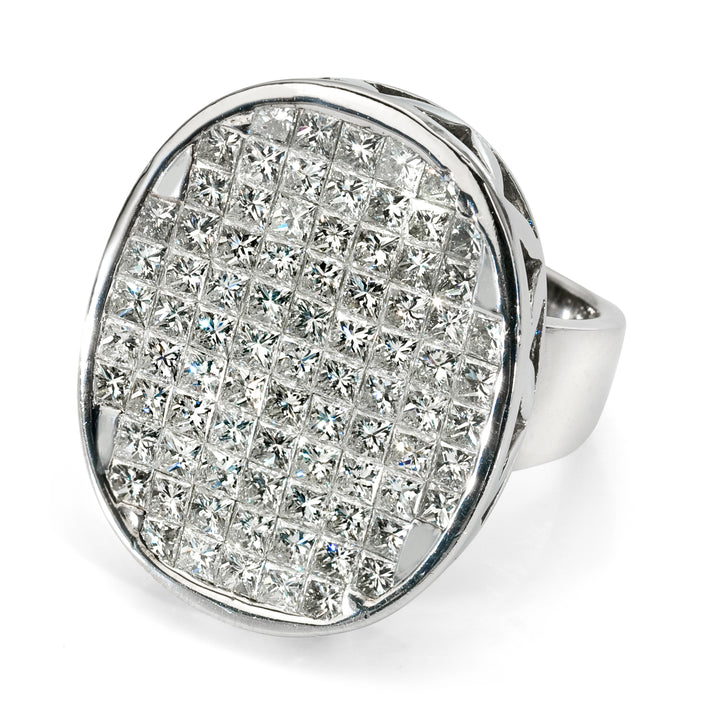 8.5CT Carat Diamond and 14KT White Gold Unisex Cluster Ring, 78 Diamonds, EGL USA Certified.