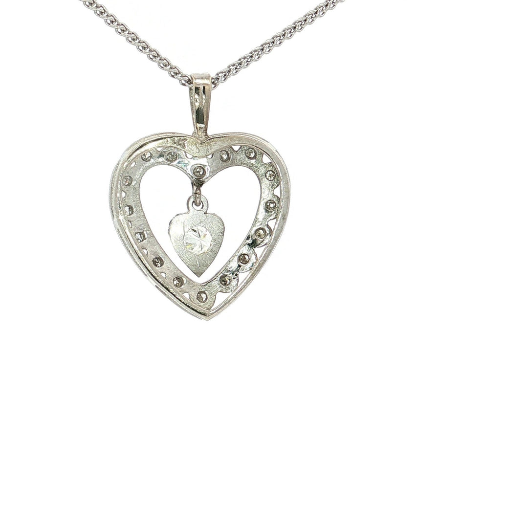 0.25 CTW Natural Round Brilliant Cut Near Colorless Diamonds in an Open Heart Pendant with a Small Dangling Heart Inside in 14kt White Gold – Jewelry Depot, Inc.
