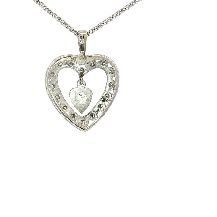 0.25 CTW Natural Round Brilliant Cut Near Colorless Diamonds in an Open Heart Pendant with a Small Dangling Heart Inside in 14kt White Gold – Jewelry Depot, Inc.
