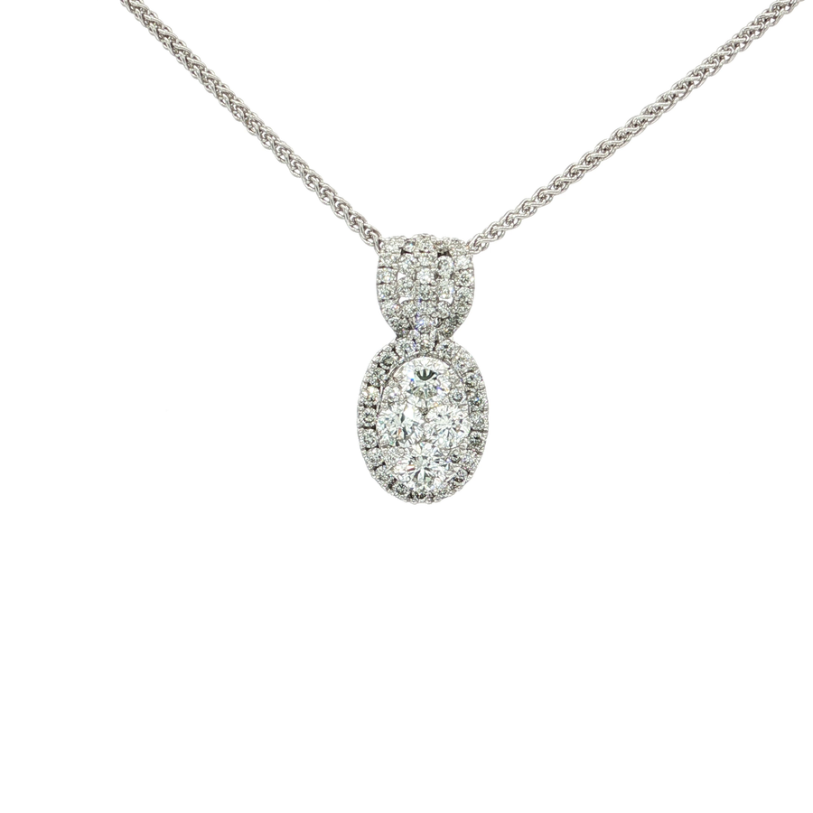 Oval-Shaped Nearly Flawless Colorless Diamond Cluster Pendant Necklace (1 ct. tw.) 18k White Gold