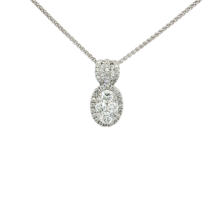 Oval-Shaped Nearly Flawless Colorless Diamond Cluster Pendant Necklace (1 ct. tw.) in 18k White Gold