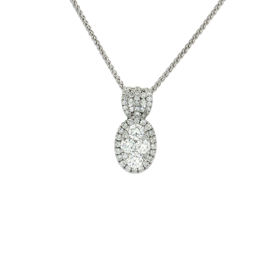Oval-Shaped Nearly Flawless Colorless Diamond Cluster Pendant Necklace (1 ct. tw.) in 18k White Gold