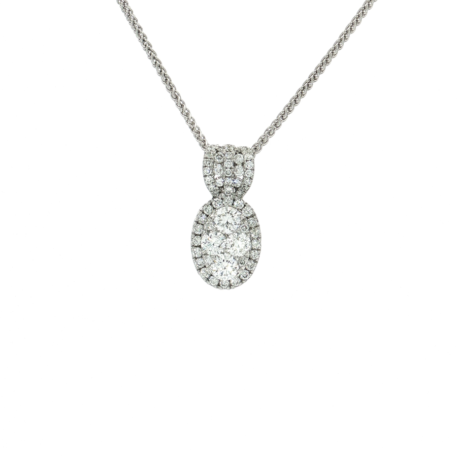 Oval-Shaped Nearly Flawless Colorless Diamond Cluster Pendant Necklace (1 ct. tw.) in 18k White Gold
